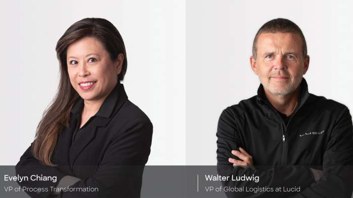 Headshots of Lucid's newest executives showing Evelyn Chiang on the left and Walter Ludwig on the right.