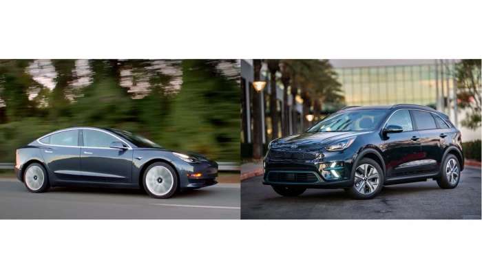 Images of Niro and Model 3 courtesy of Kia and Tesla