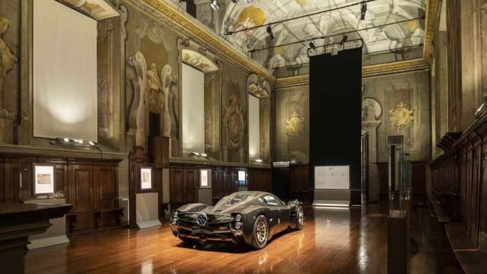 Image of the Pagani Utopia parked on display at Italy's National Science &amp; Technology Museum.