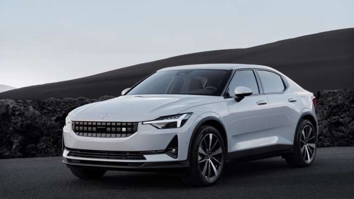 Polestar 2 press photo showing the car in white
