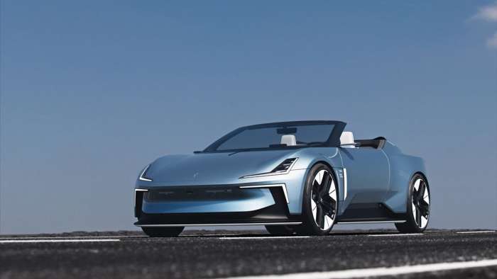 Low-angle shot of the Polestar 6 electric roadster.