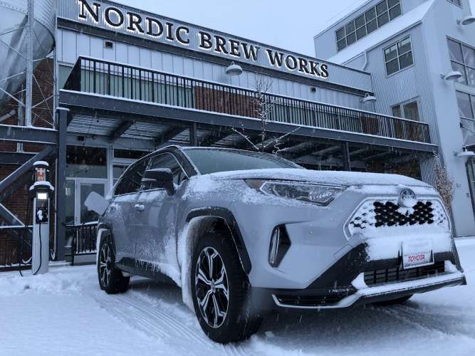 Image of Toyota RAV4 Prime charging in winter courtesy of Kate S.