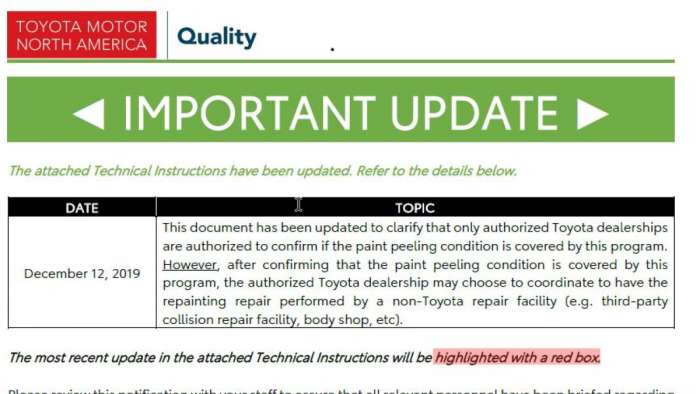 TSB on peeling paint of 2008 Toyota RAV4