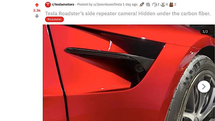 Redit post of Tesla side view camera