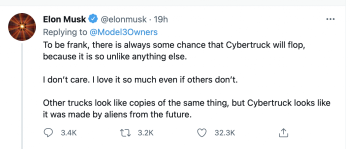 Elon Musk Cybertruck Tweet