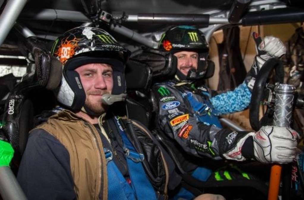 Taylor Morris in the car with Ken Block