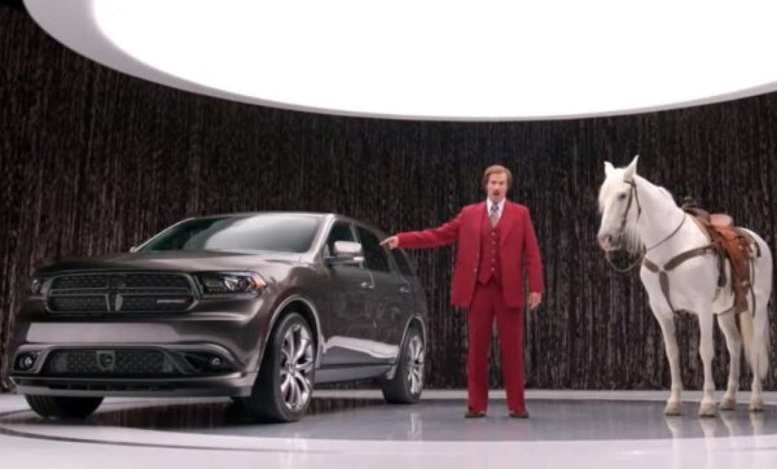 Ron Burgundy with the Dodge Durango and a horse