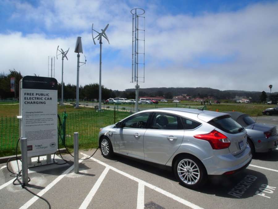 Ford Focus Electric at wind powered free charging station