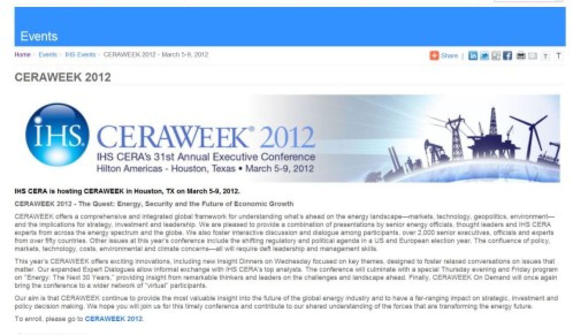 IHS website page for CERAWEEK 2012