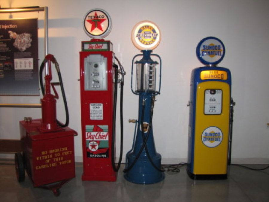 Old time fuel dispensers at the GM Heritage Center in Sterling Heights, MI