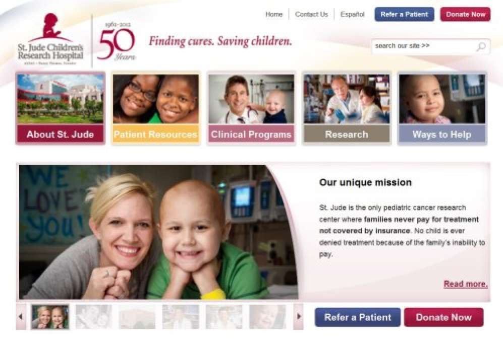 Website for Saint Jude Childrens' Research Hospital