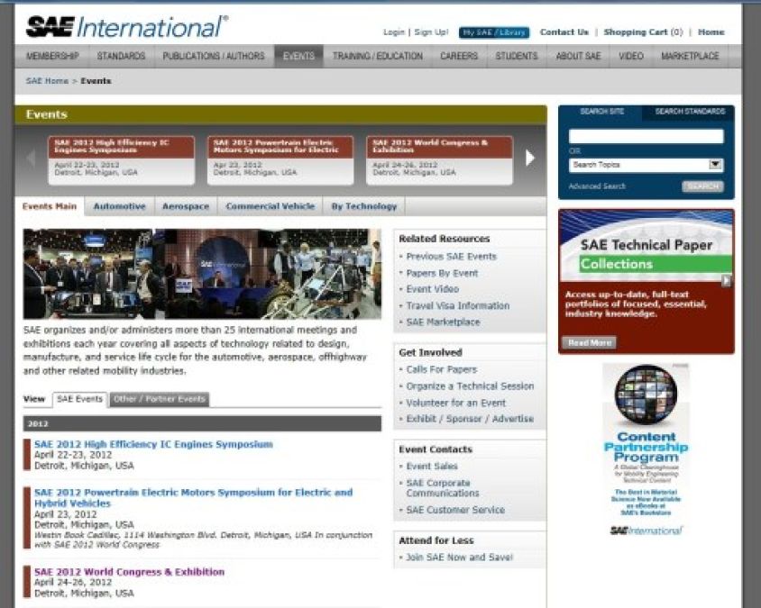 SAE International website features the 2012 SAE World Congress this week