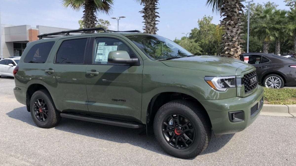2020 Toyota Sequoia TRD Pro in Army Green passenger side view