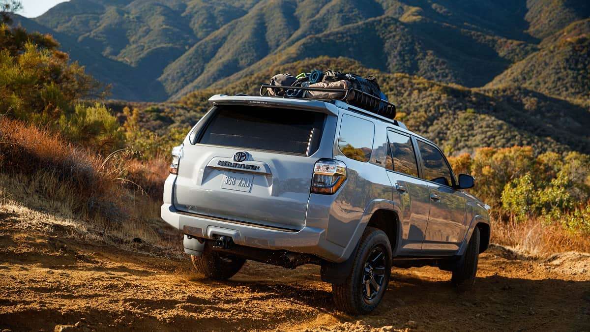 2021 Toyota 4Runner Trail Special Edition Cement color rear end and profile view