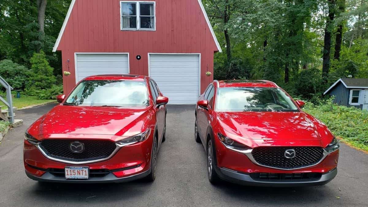 Image of Mazda CX-30 and CX-5 with Soul Crystal Red paint by John Goreham