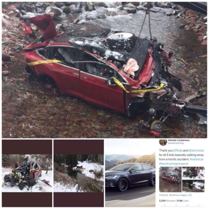 T-Lazy Ranch CO Model X crash on Twitter and Model X Courtesy Tesla