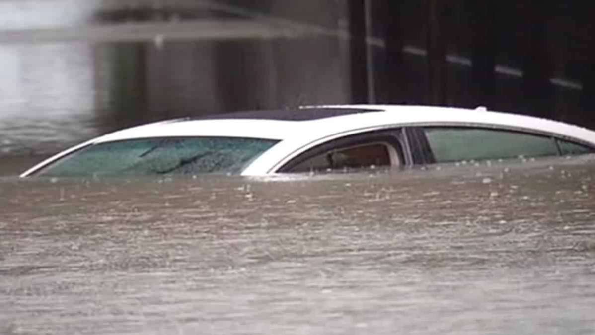 Flooded Car Submerged Following Hurricane Ida