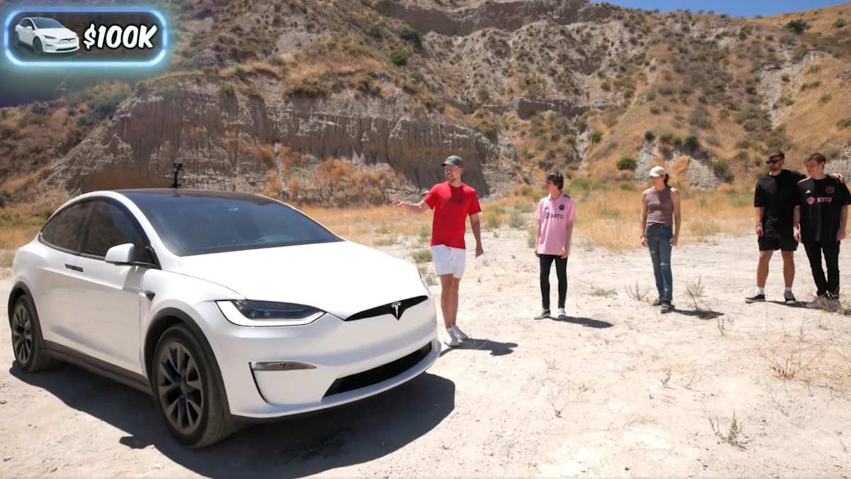 Mr. Beast Posts FIRST Video On X - Showing a $100,000 Tesla Driving Itself
