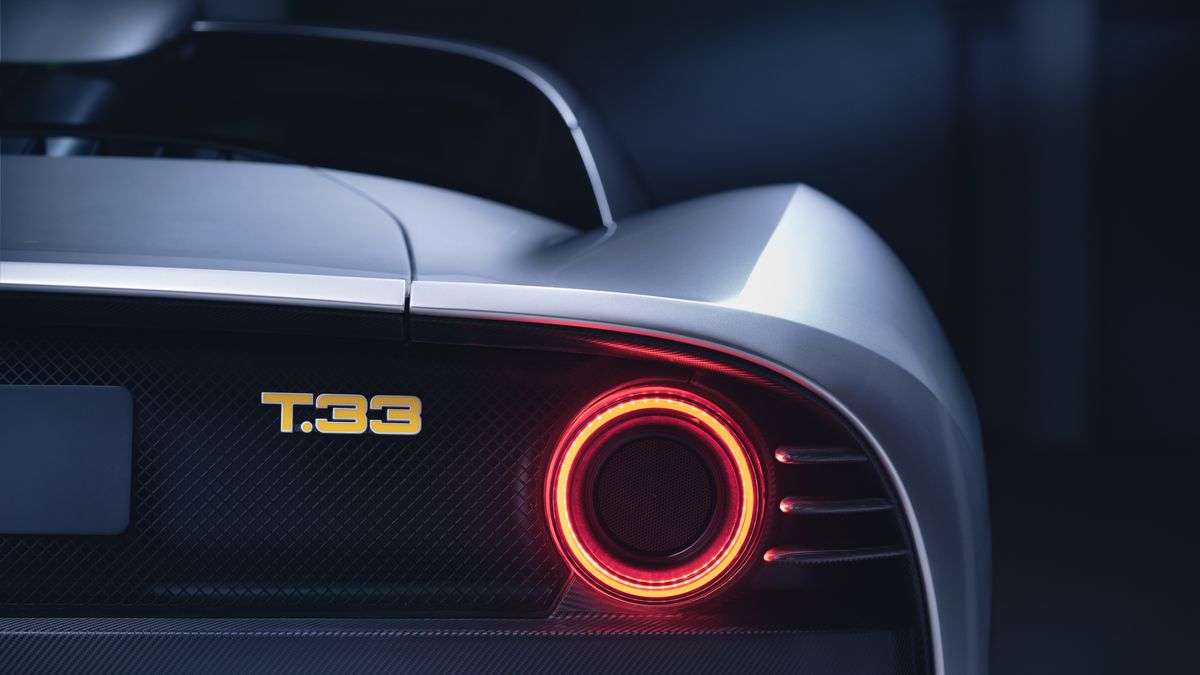 Image showing the rear badging and tail light of the new GMA T.33 supercar.