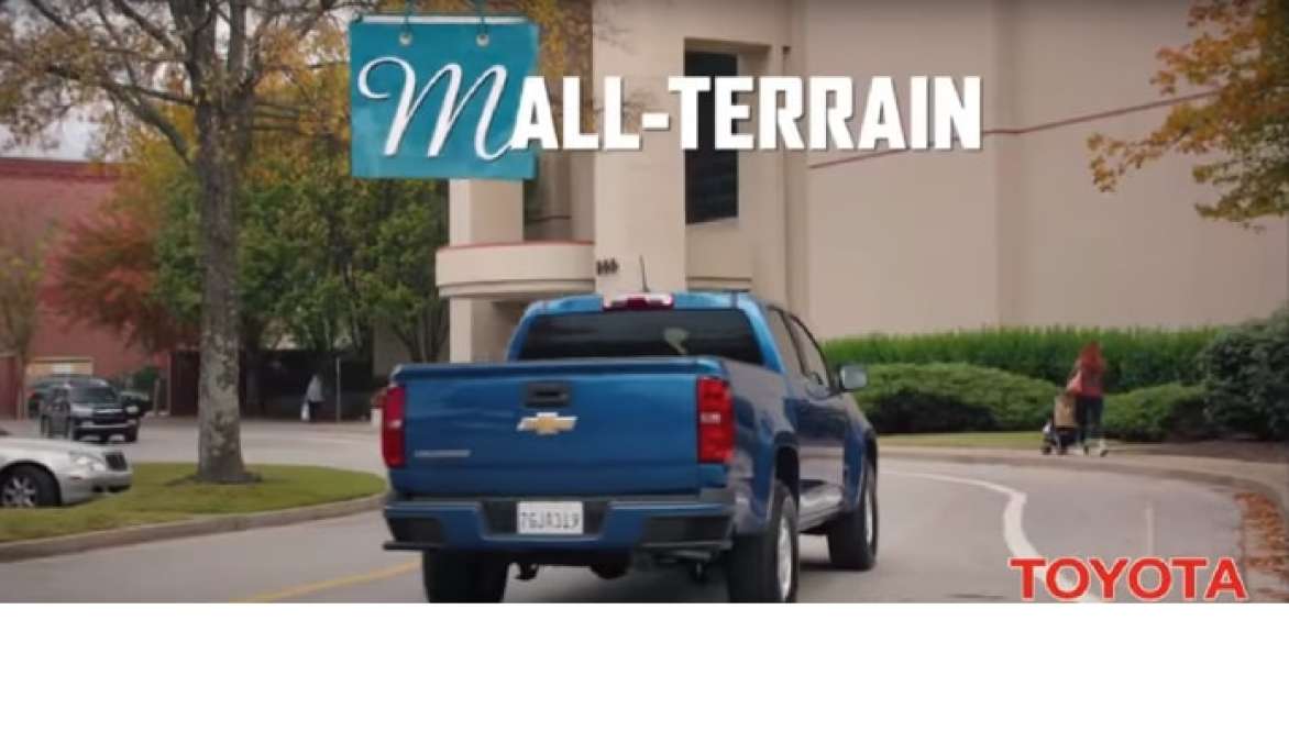 Toyota teases Chevy with Tacoma vs. Colorado Mall Terrain advert.