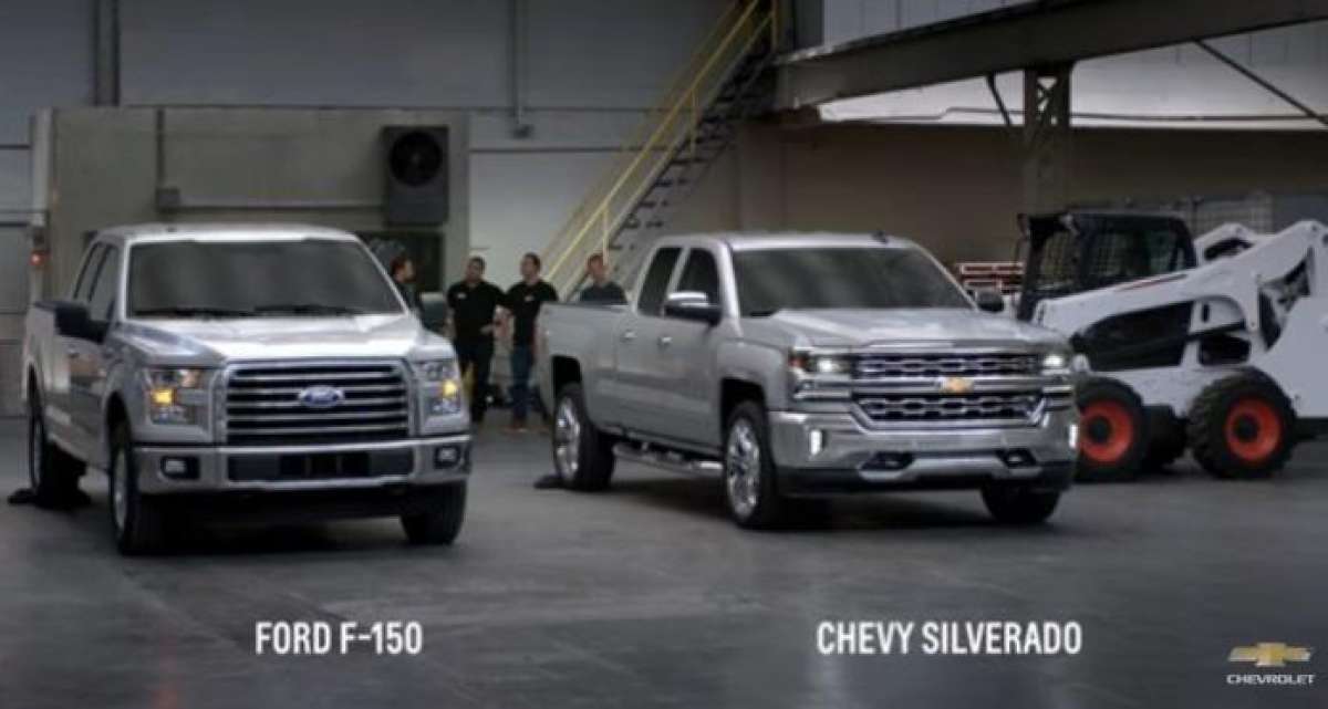 Ford F150 and Silverado in Chevy ad