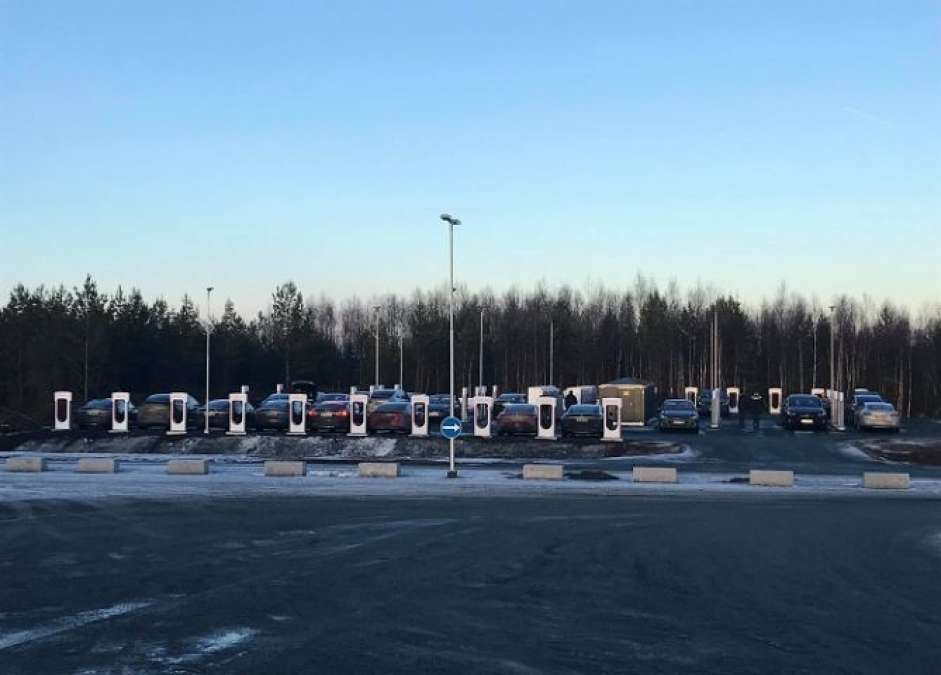 Largest Tesla Supercharger in Rygge, Norway