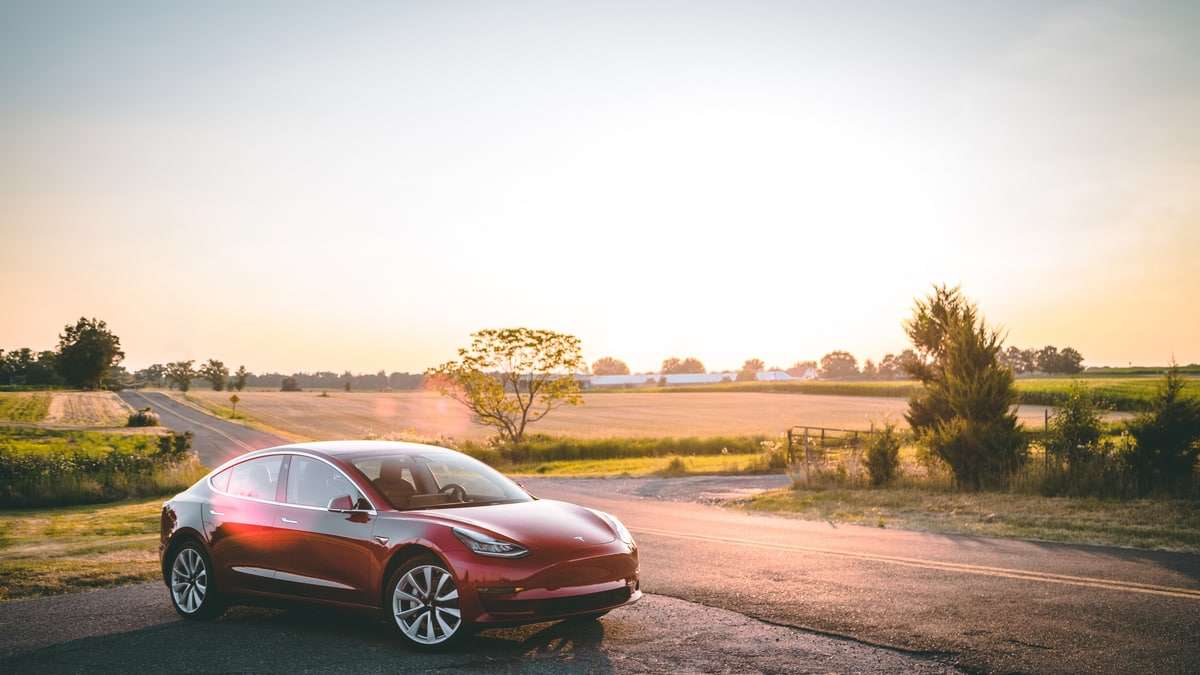 Tesla Model 3 Red Country Road