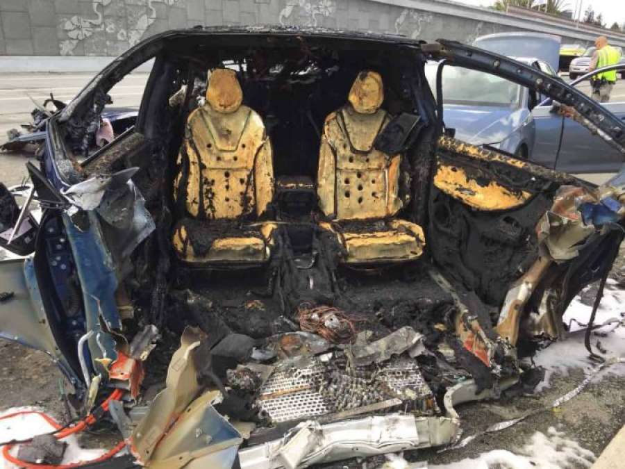 Tesla Model X after crash fire on highway 101