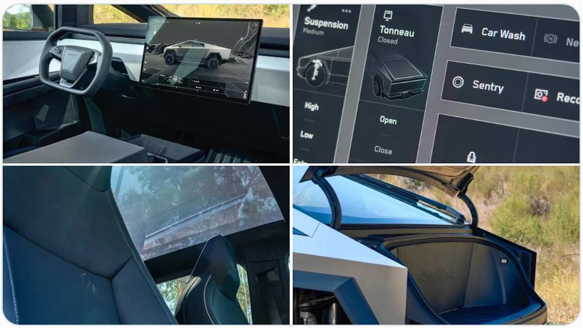 Tesla Cybertruck Up Close Photos Reveal Glass Roof, UI Controls, Including Suspension and Steering Options