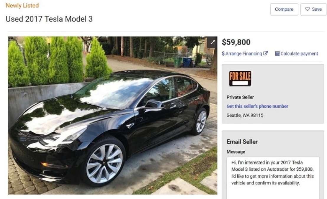 Used Tesla model 3 for Sale at a lower price