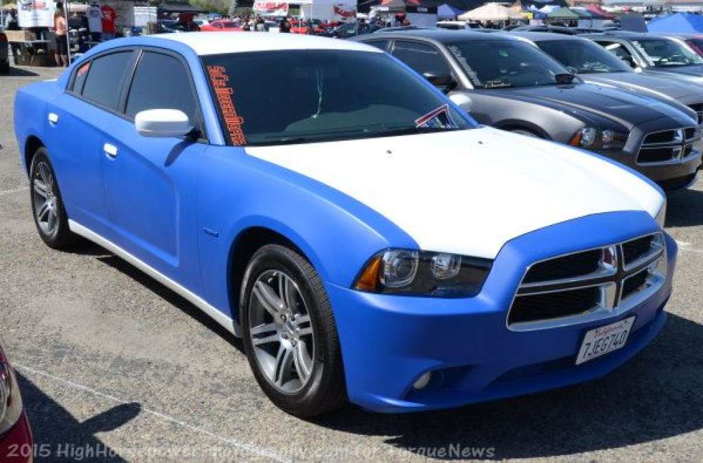 matte blue and white charger