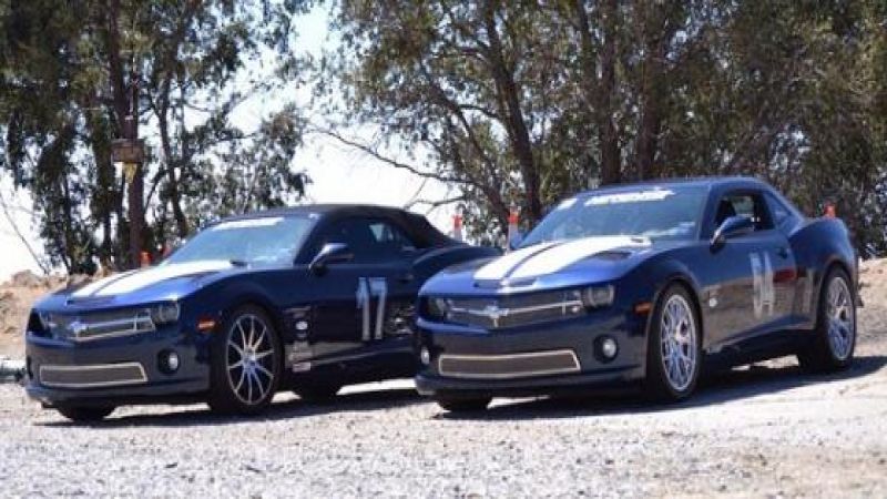 Two IBM color Chevrolet Camaros