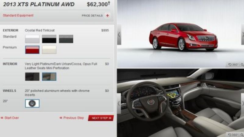 A screenshot of the 2013 Cadillac XTS configurator