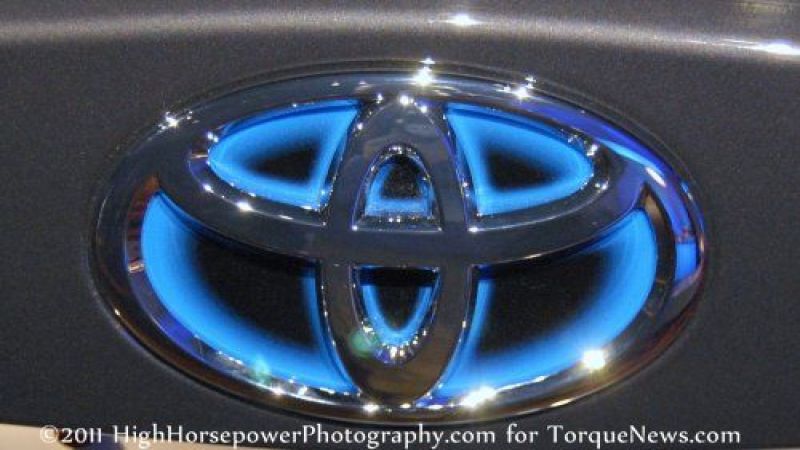 The Toyota logo of the 2011 Prius