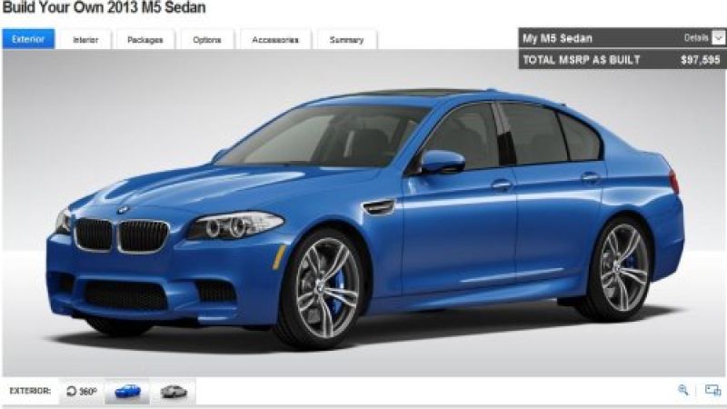 A screenshot of the 2013 BMW M5 configurator