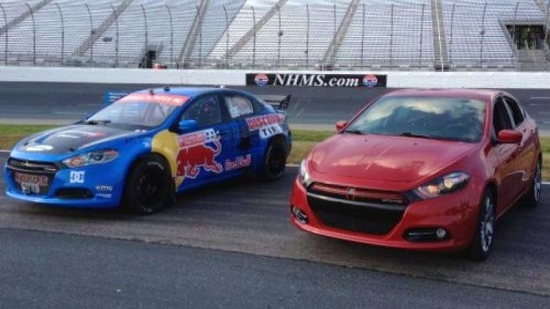 The 2013 Dodge Dart rally car with the 2013 Dodge Dart Rallye production model