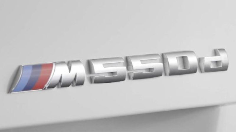 The badging of the new BMW M550d sedan and touring