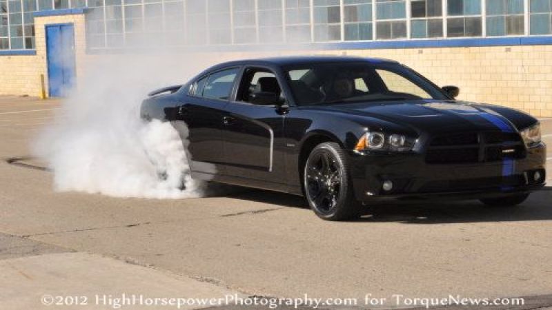 The Mopar '11 Charger doing a smokey burnout