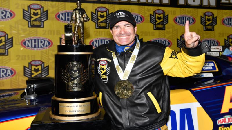 Ron Capps celebrates his 2016 NHRA championship
