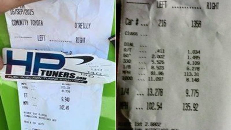 two 9 second Hellcat Challenger timeslips