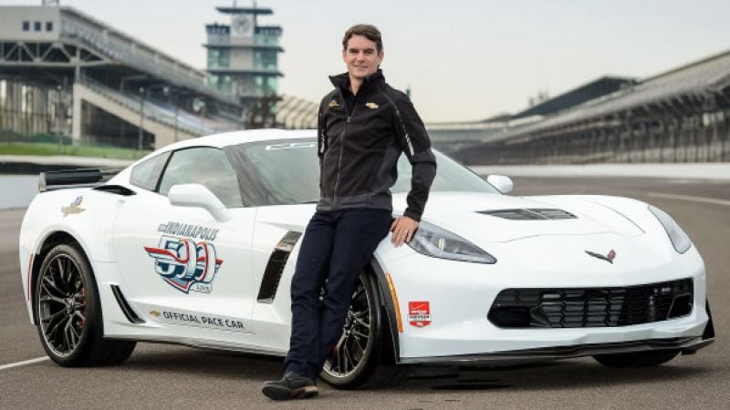 Jeff Gordon with the 2015 indy 500 corvette z06