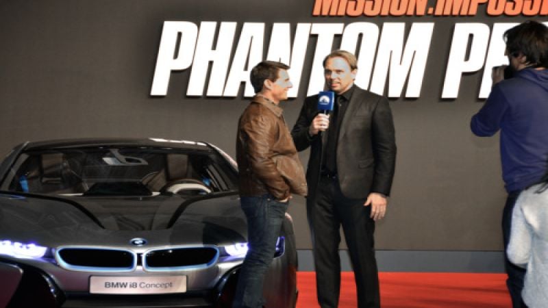 Tom Cruise with BMW i8 concept car at European Premiere of Mission: Impossible 4