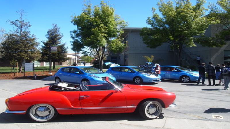 1971 Electric Karmann Ghia with Leaf's in background