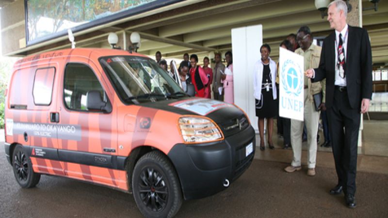 Chevrin leaving the UNEP office in Nairobi