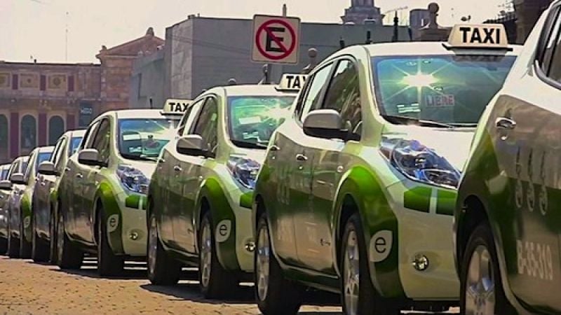 Electric taxis, here Nissan Leafs in Mexico via Yahoo News