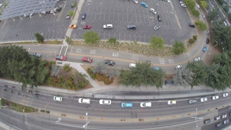 Drive Electric Week parade aerial view