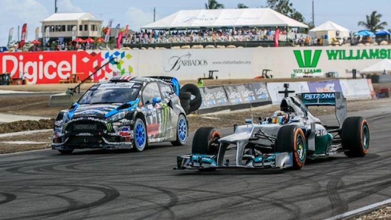 Watch Ken Block’s Ford Fiesta ST vs Lewis Hamilton’s Mercedes F1 [video]