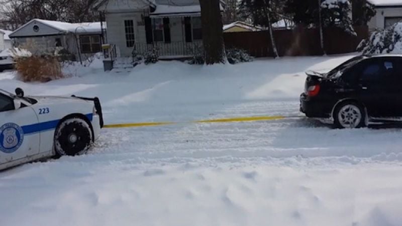 Subaru WRX "bugeye" rescues Dodge Charger police car