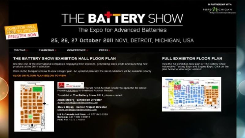 Website and Flooe Plan for The Battery Show 2011 in Novi, MI