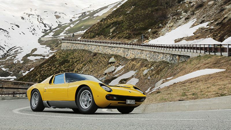 Lamborghini Miura on the Great St. Bernard Pass